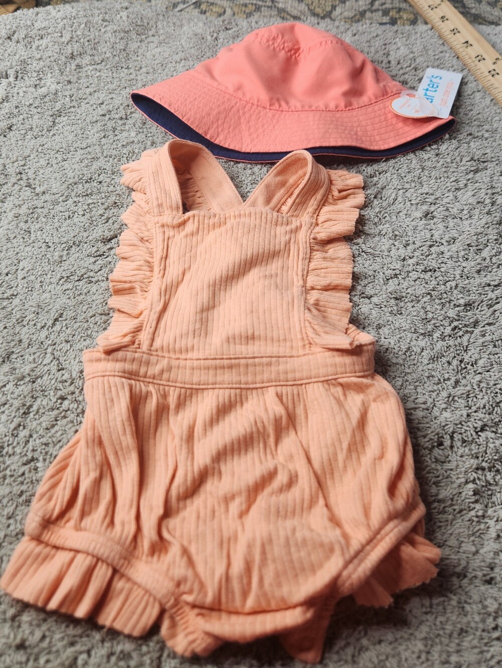 Toddler's Light Orange Romper With Ruffles & Orange Hat - Cat & Jack - 6 To 9 Mo